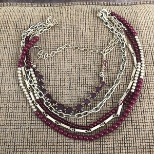 Chic Multi-Layered Necklace with Gold and Burgundy Beads